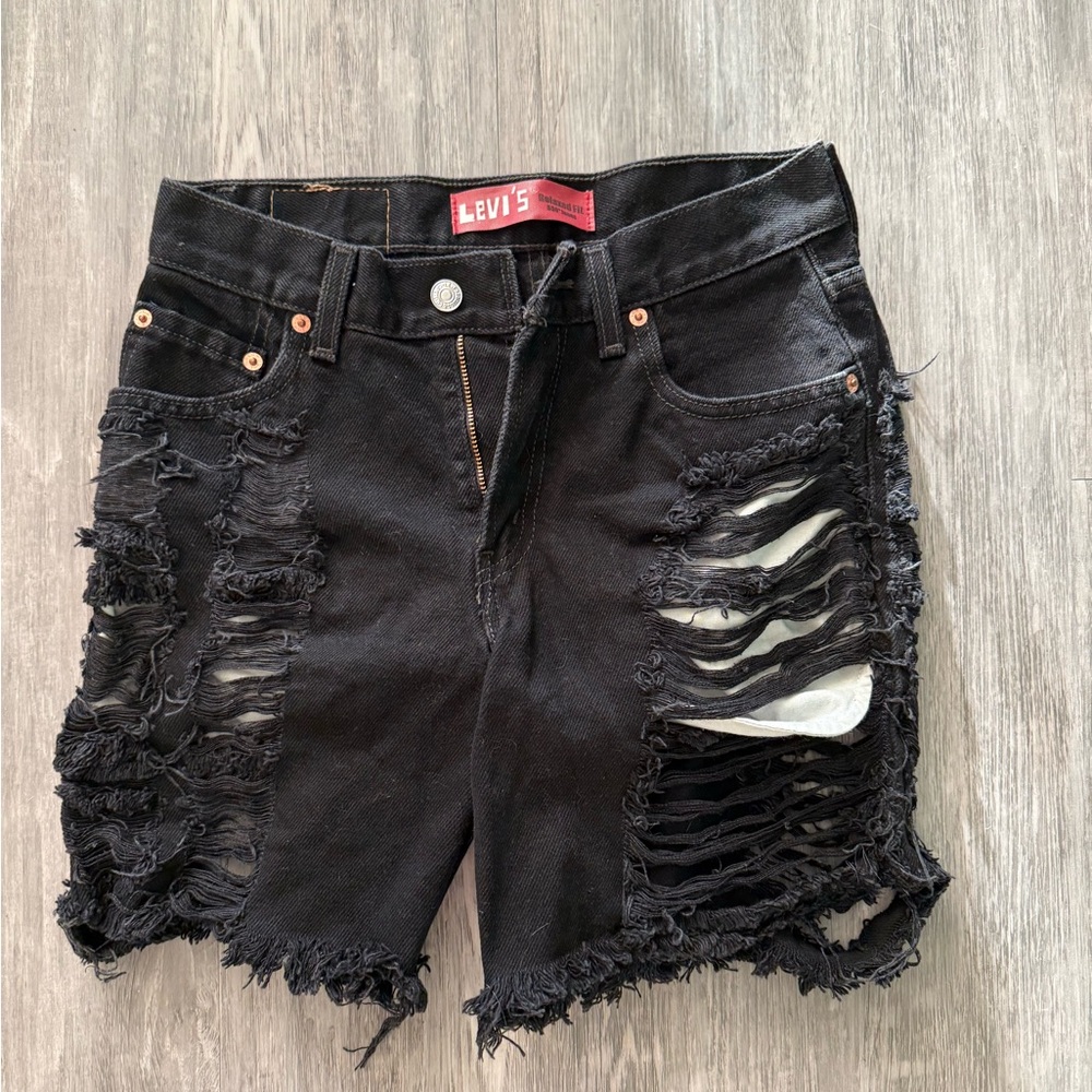 90s Warehouse Vintage Levi's Women's Black Ripped Jean Shorts